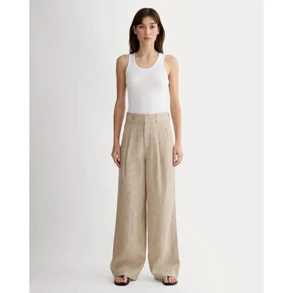 EVERLANE The Linen Way High Drape Pant 10 Cornstalk Chambray Wide Leg NWT B96